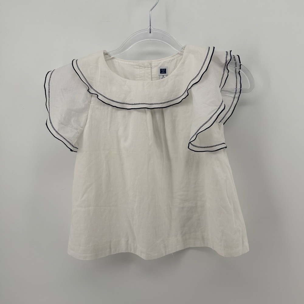 Janie & Jack Girls' Size 6 Sleeveless White Navy Classic Flutter Sleeveless Top